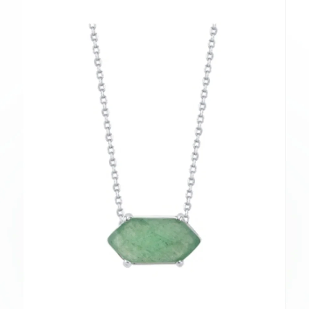 Unwritten Fine Silver Plated Genuine Stone Necklace Green Aventurine